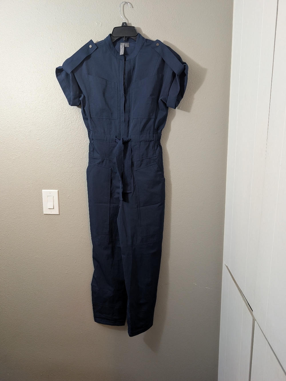 Sweaty Betty Navy Short-Sleeve Utility Utility Jumpsuit with Tie Waist